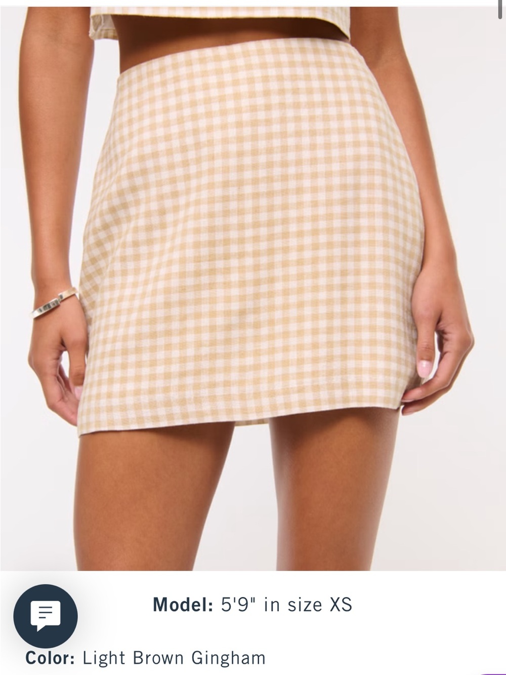 NWT Abercrombie & Fitch Light Brown Gingham Mini Skirt